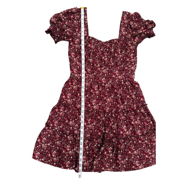 Altard State Womens Smocked Mini Dress Tiered Skirt Puff-Sleeves Red Floral Size - Picture 6 of 8